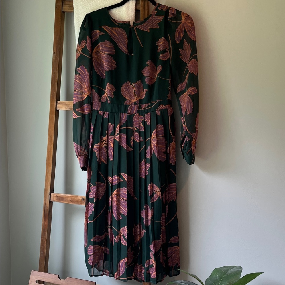 Modcloth Black and Brown Floral Long Sleeve Dress